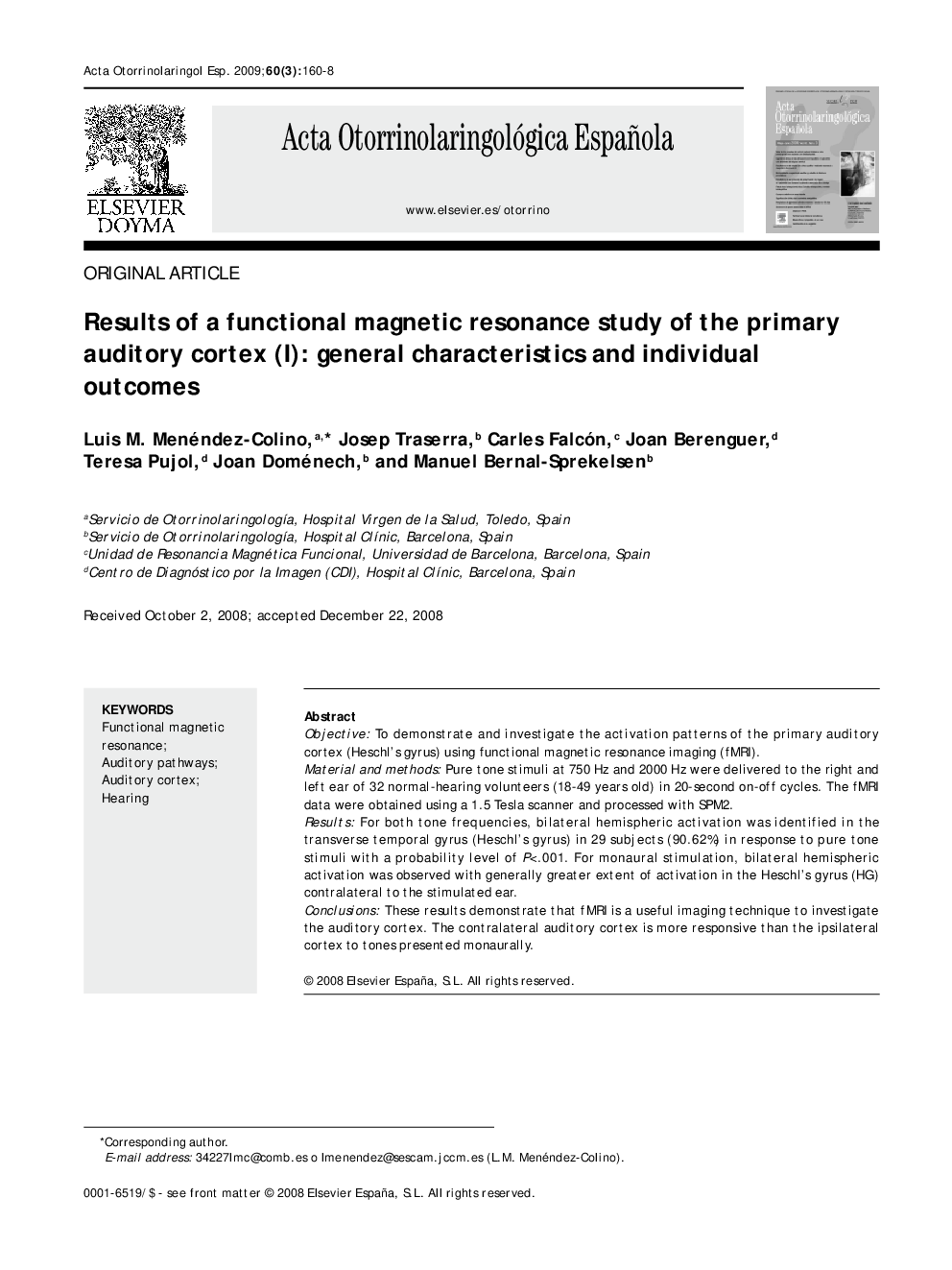 Results of a functional magnetic resonance study of the primary auditory cortex (I): general characteristics and individual outcomes