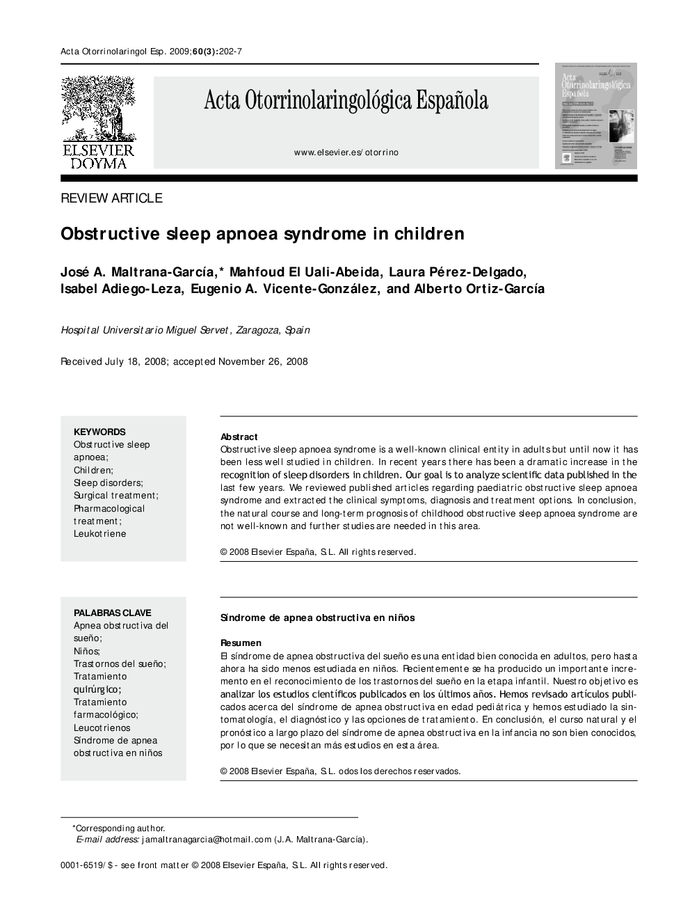 Obstructive sleep apnoea syndrome in children