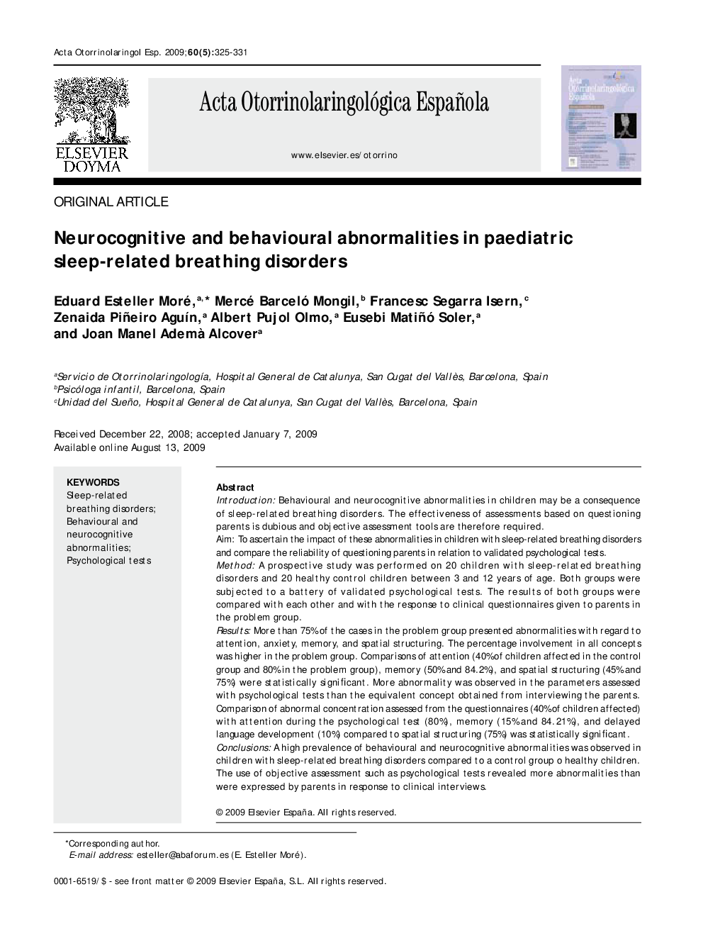 Neurocognitive and behavioural abnormalities in paediatric sleep-related breathing disorders