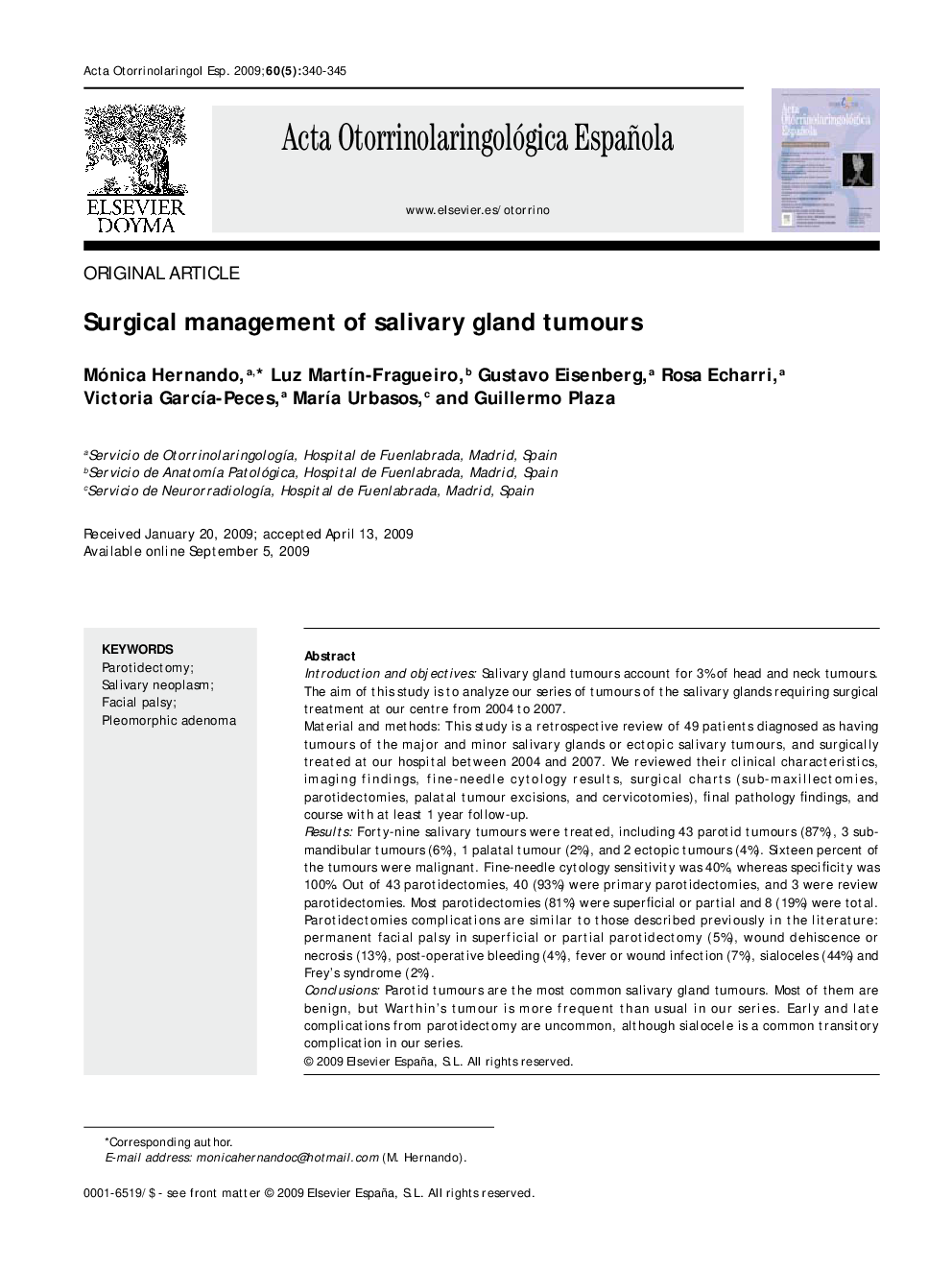 Surgical management of salivary gland tumours