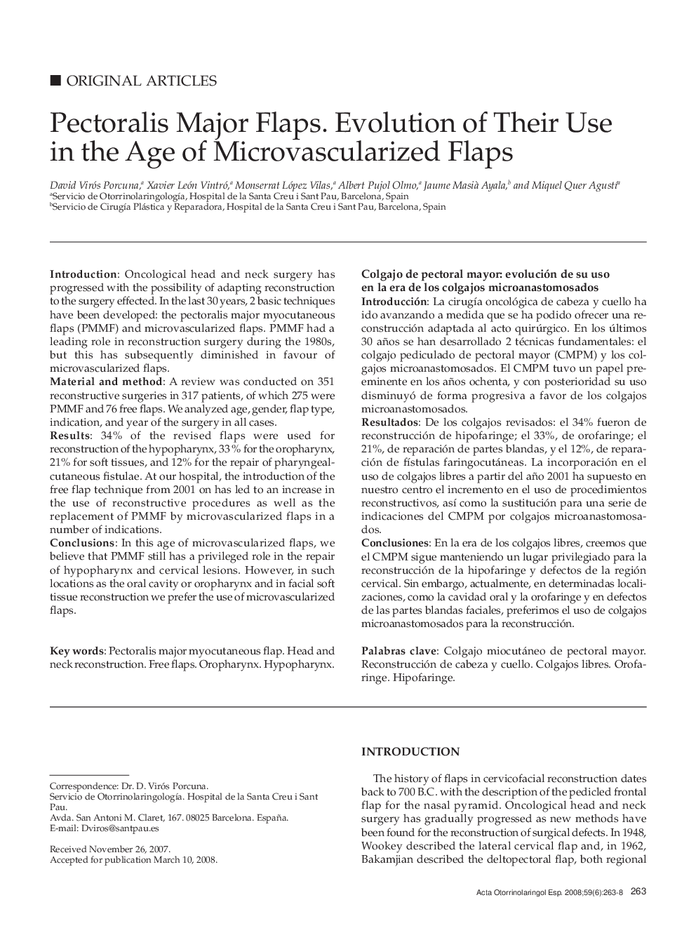 Pectoralis Major Flaps. Evolution of Their Use in the Age of Microvascularized Flaps