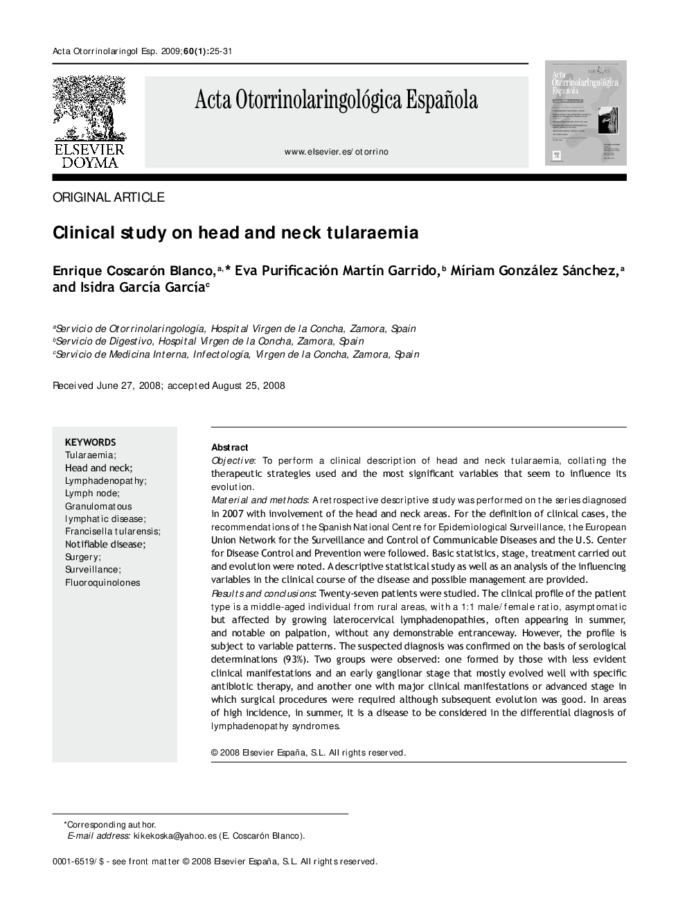 Clinical study on head and neck tularaemia