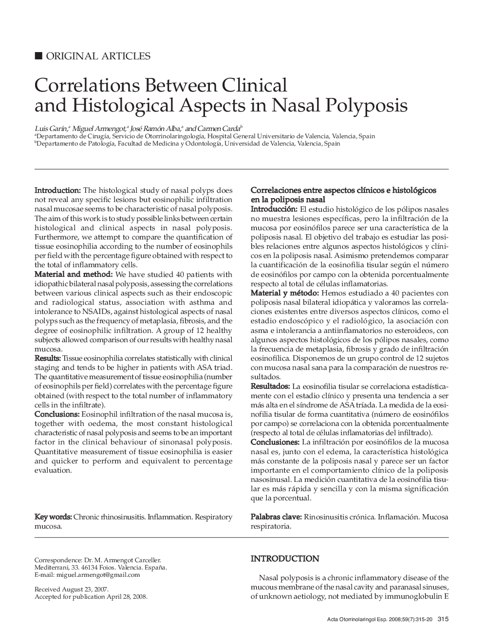 Correlations Between Clinical and Histological Aspects in Nasal Polyposis