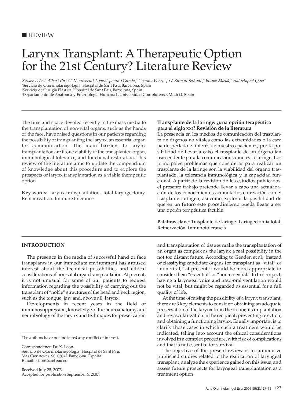 Larynx Transplant: A Therapeutic Option for the 21st Century? Literature Review