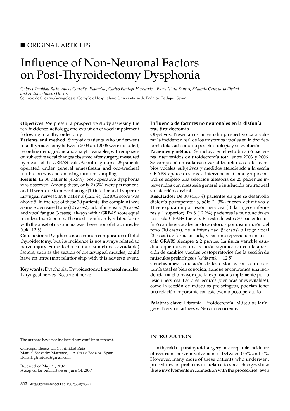 Influence of Non-Neuronal Factors on Post-Thyroidectomy Dysphonia