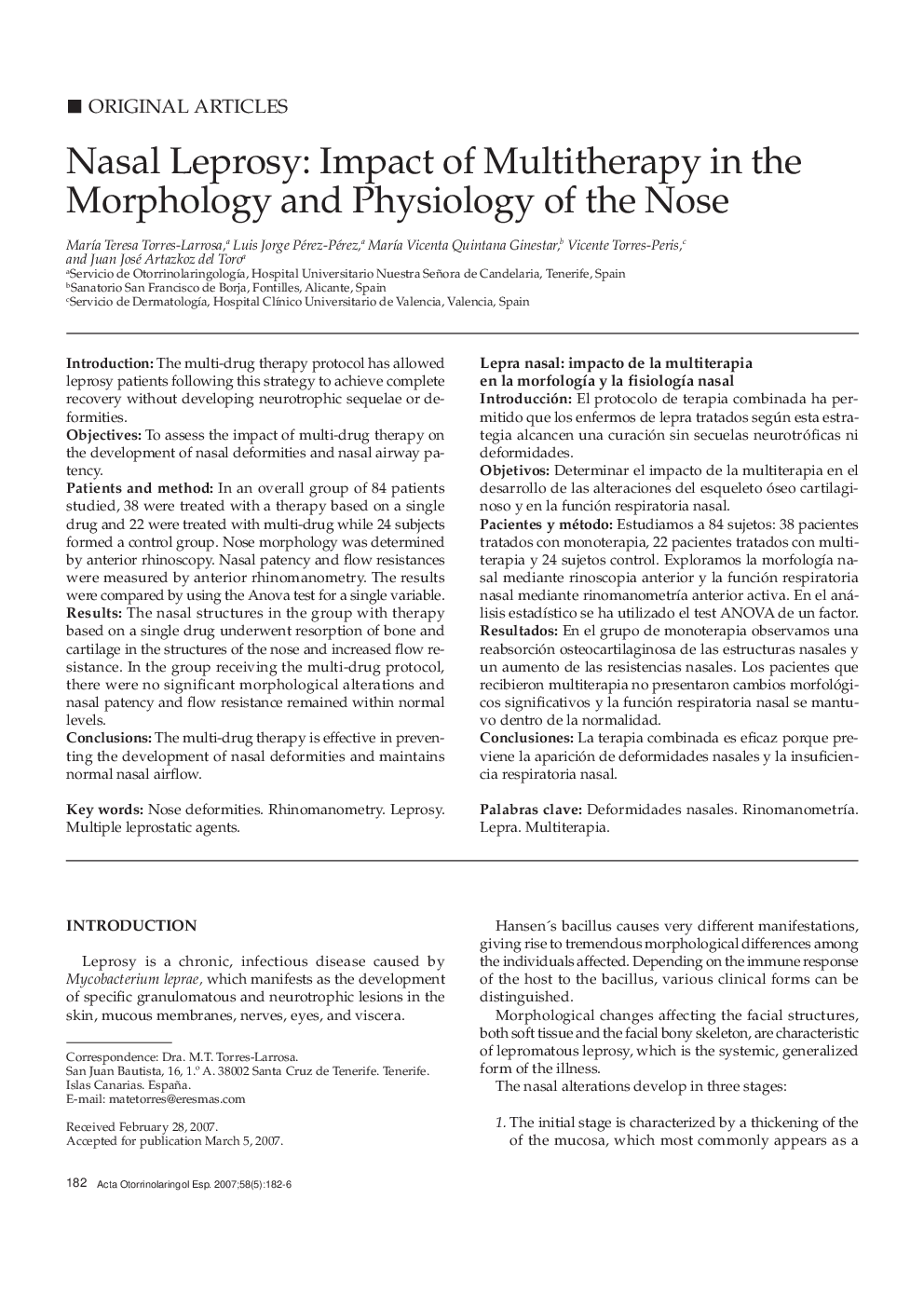 Nasal Leprosy: Impact of Multitherapy in the Morphology and Physiology of the Nose