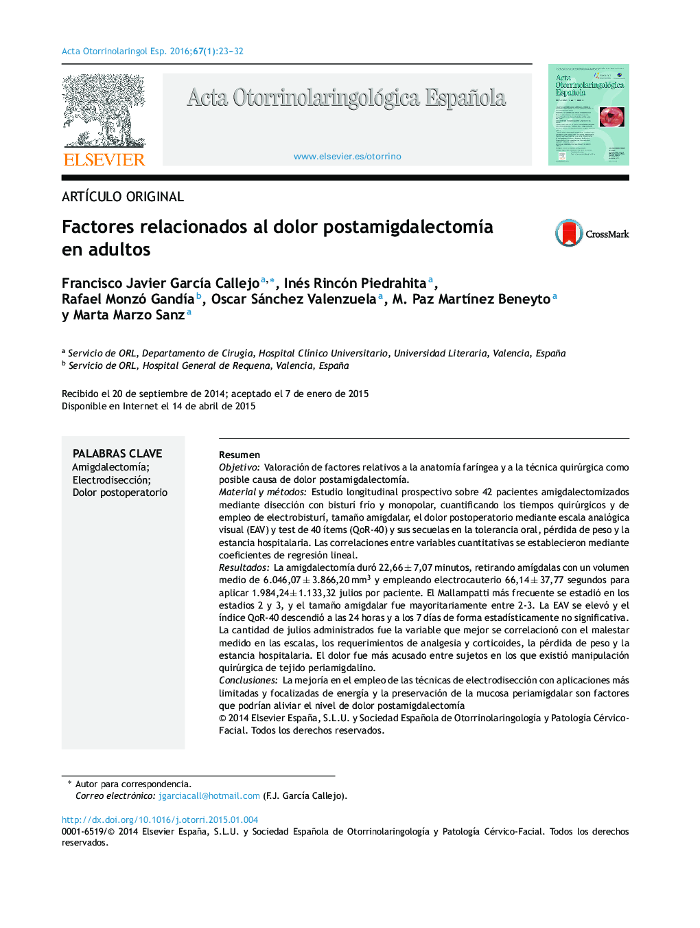 Factores relacionados al dolor postamigdalectomía en adultos