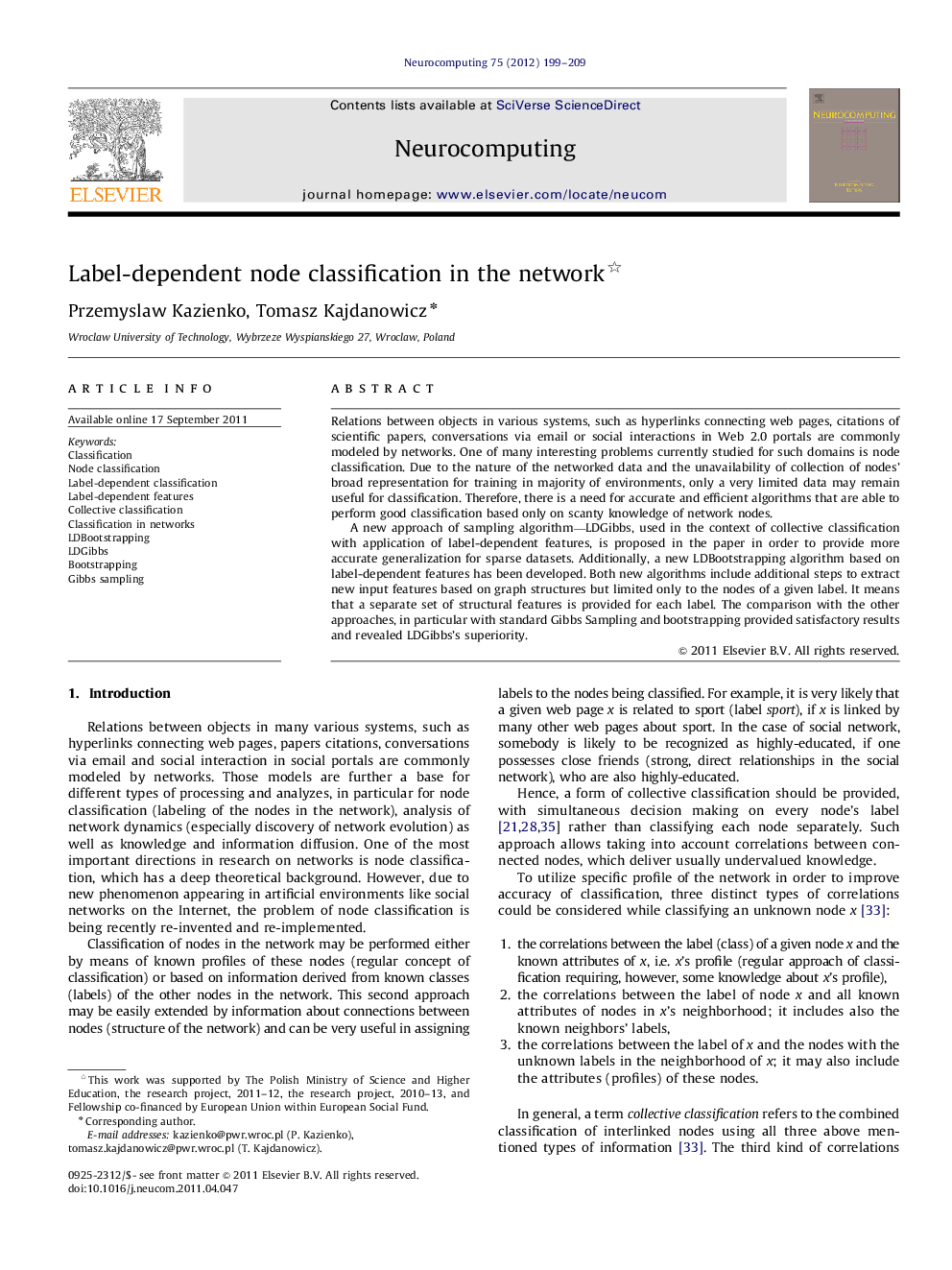 Label-dependent node classification in the network 