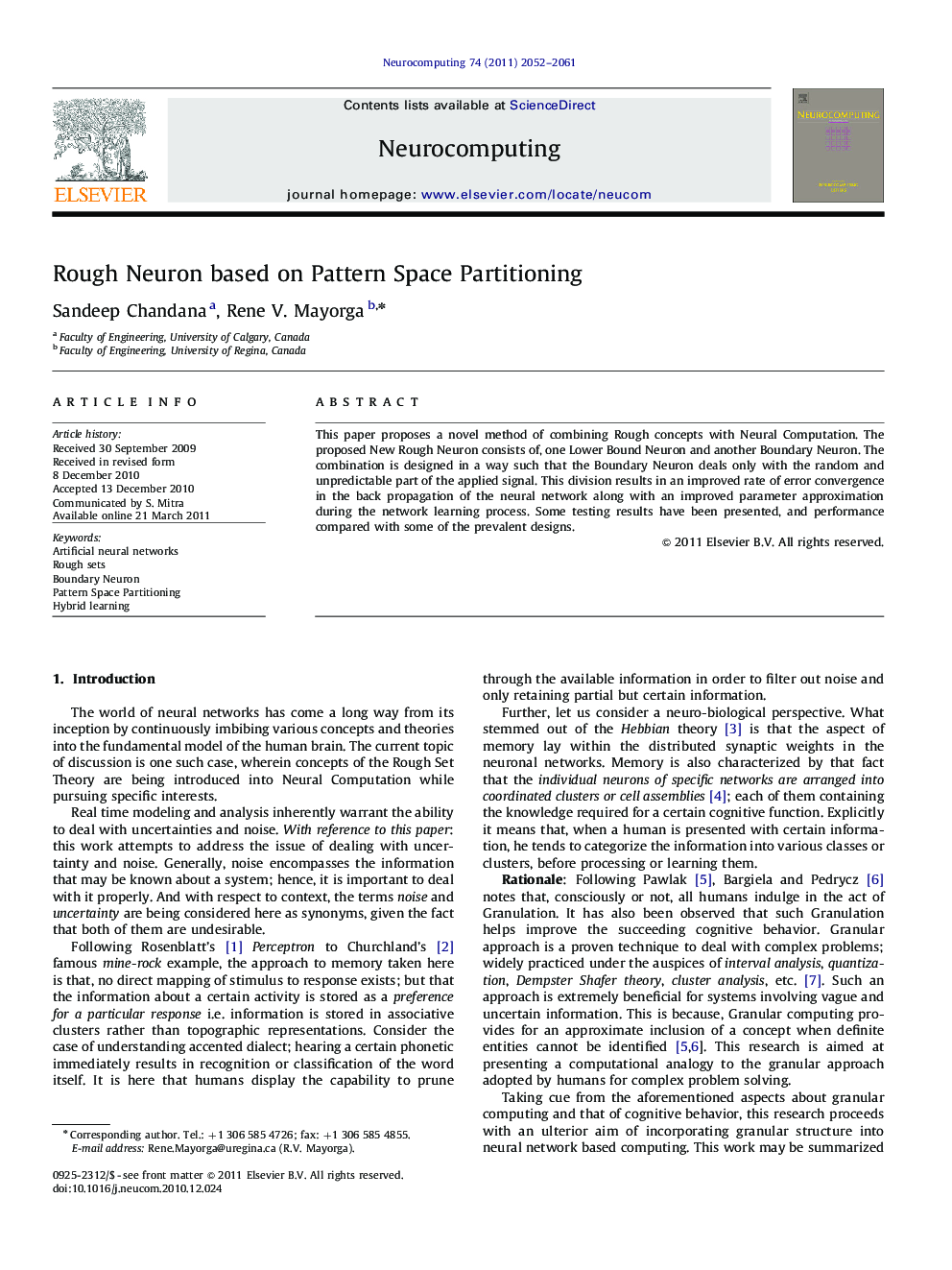 Rough Neuron based on Pattern Space Partitioning