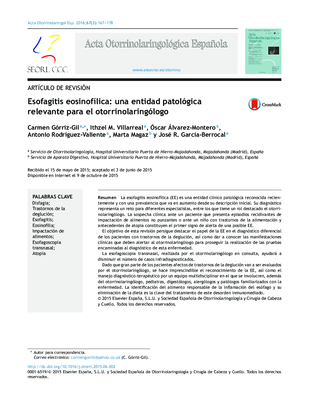 Esofagitis eosinofílica: una entidad patológica relevante para el otorrinolaringólogo