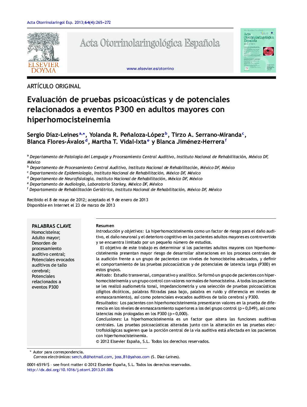 Evaluación de pruebas psicoacústicas y de potenciales relacionados a eventos P300 en adultos mayores con hiperhomocisteinemia