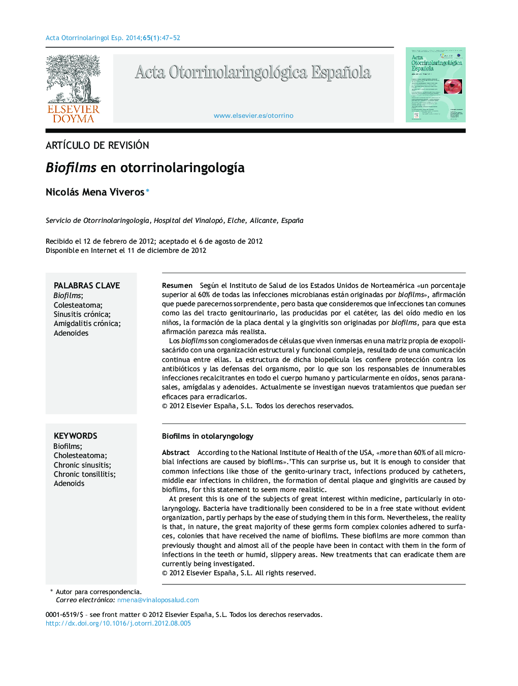 Biofilms en otorrinolaringología