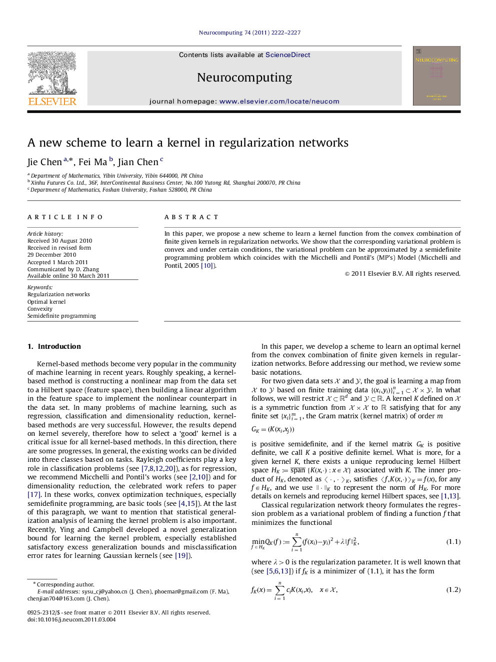 A new scheme to learn a kernel in regularization networks