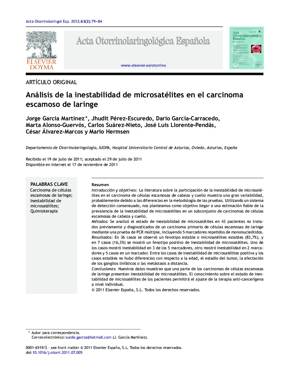 Análisis de la inestabilidad de microsatélites en el carcinoma escamoso de laringe