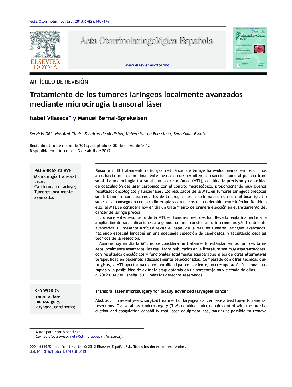 Tratamiento de los tumores laríngeos localmente avanzados mediante microcirugía transoral láser