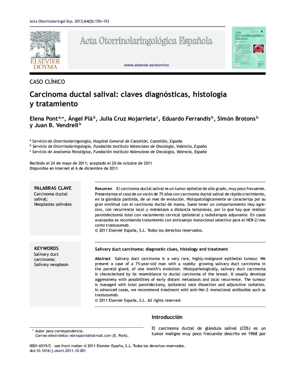 Carcinoma ductal salival: claves diagnósticas, histología y tratamiento