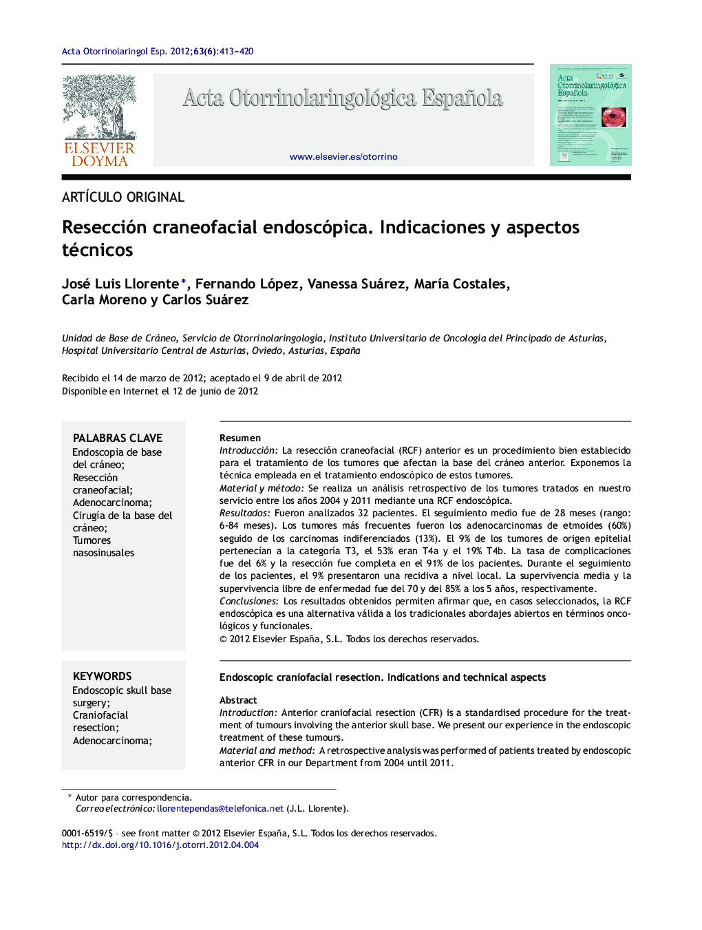 Resección craneofacial endoscópica. Indicaciones y aspectos técnicos