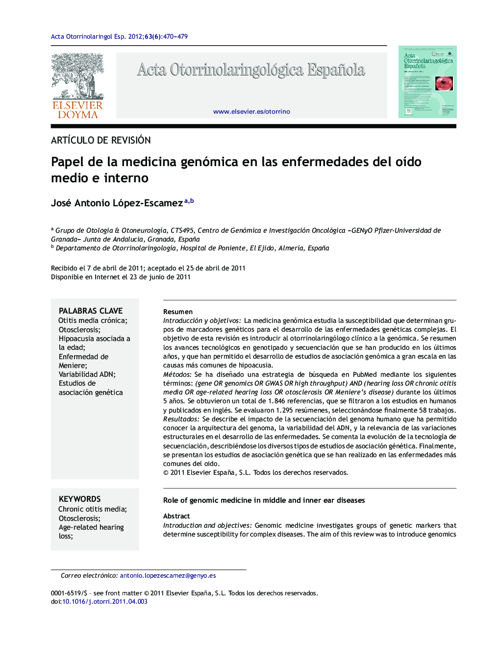 Papel de la medicina genómica en las enfermedades del oído medio e interno