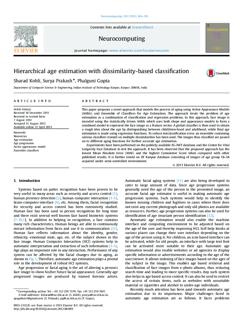 Hierarchical age estimation with dissimilarity-based classification