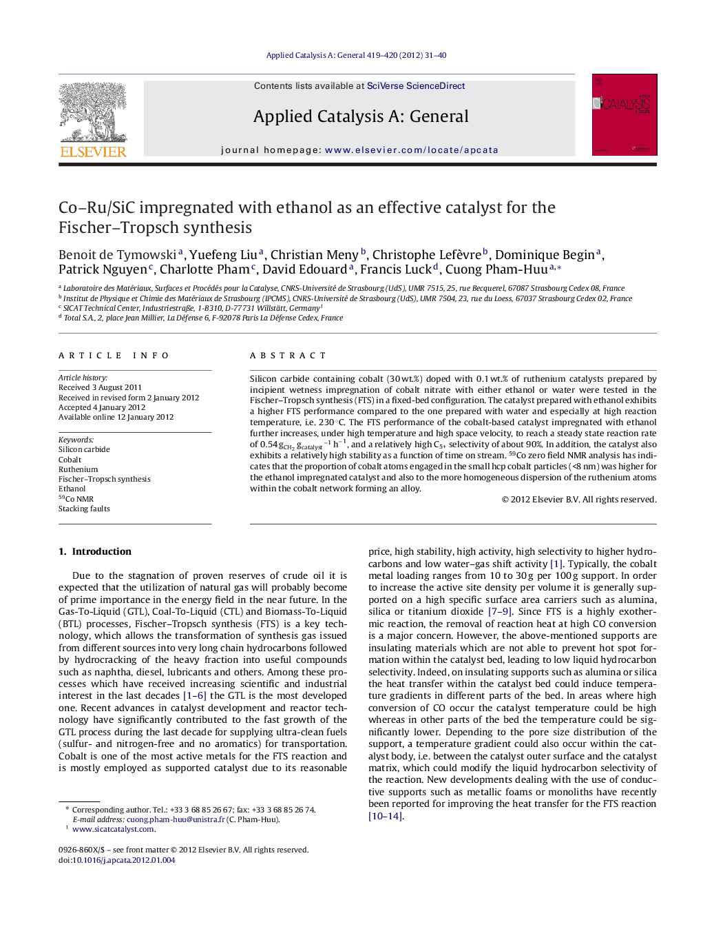 Co–Ru/SiC impregnated with ethanol as an effective catalyst for the Fischer–Tropsch synthesis