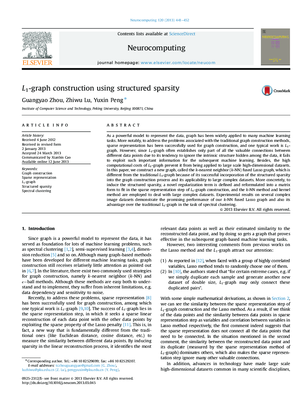 L1-graph construction using structured sparsity