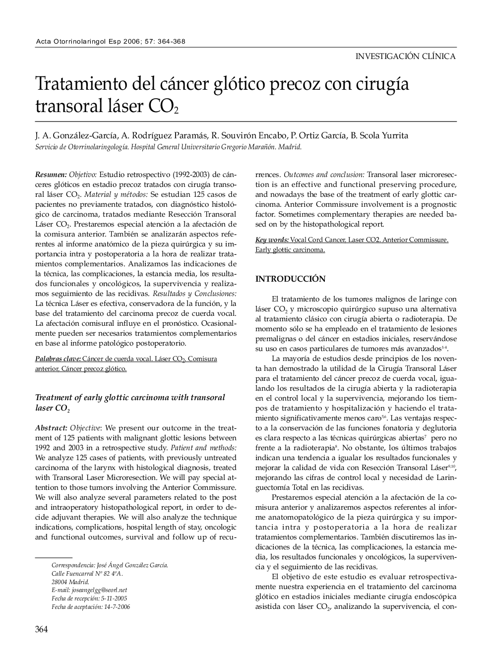 Tratamiento del cáncer glótico precoz con cirugía transoral láser CO2