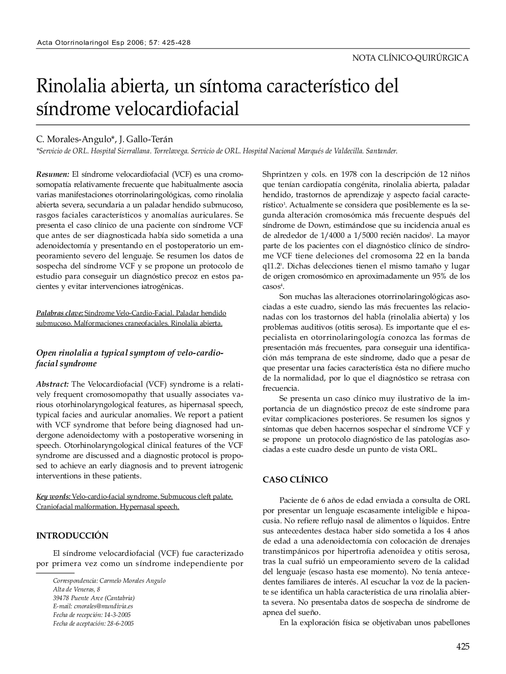 Rinolalia abierta, un síntoma característico del síndrome velocardiofacial