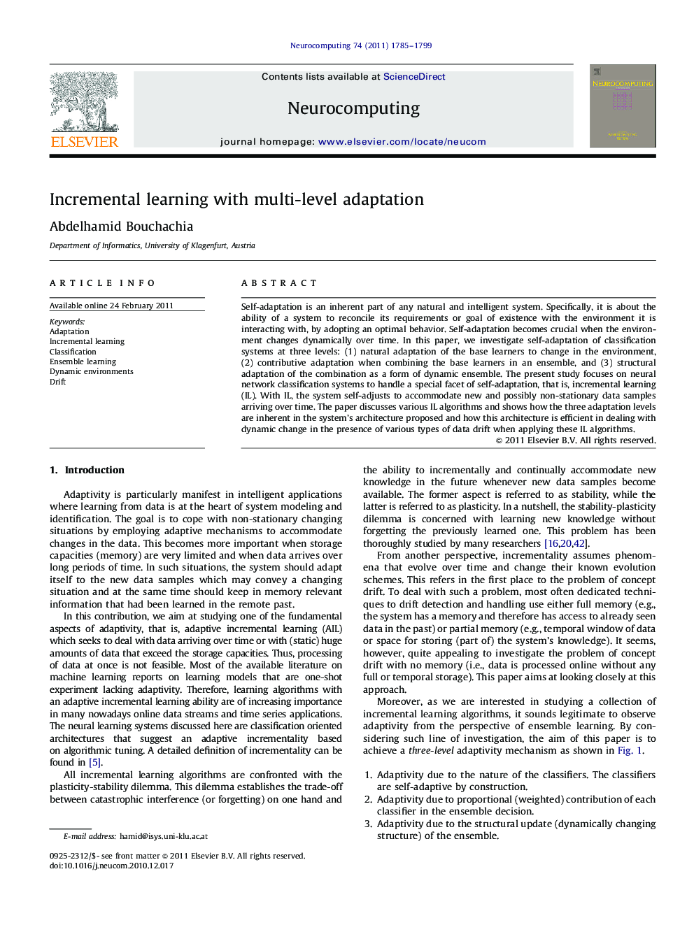 Incremental learning with multi-level adaptation