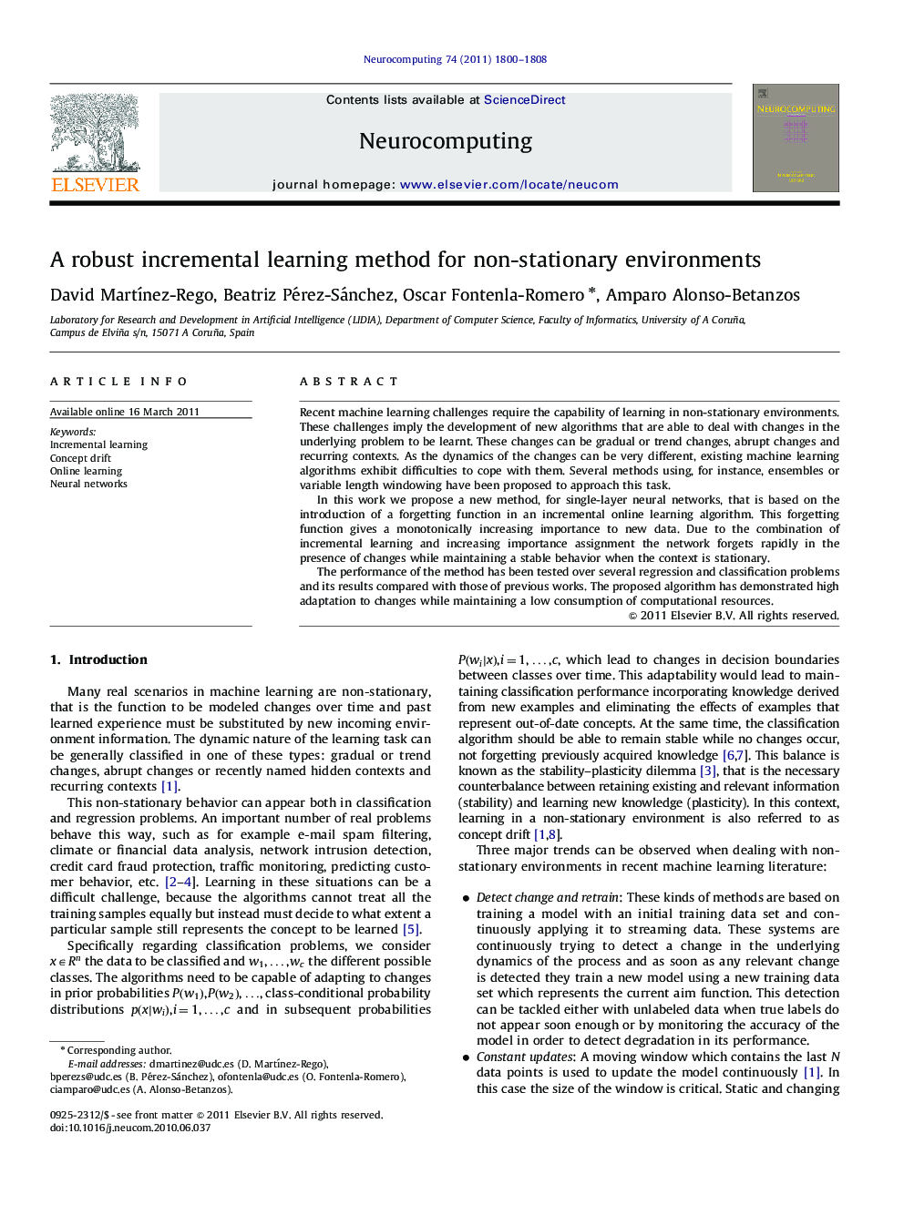 A robust incremental learning method for non-stationary environments