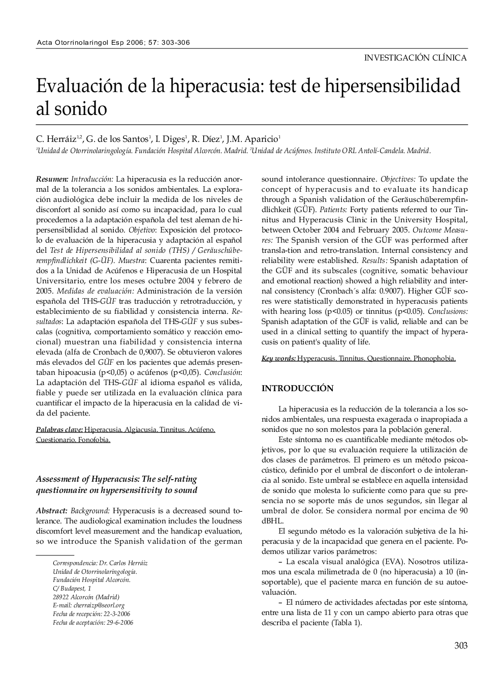 Evaluación de la hiperacusia: test de hipersensibilidad al sonido