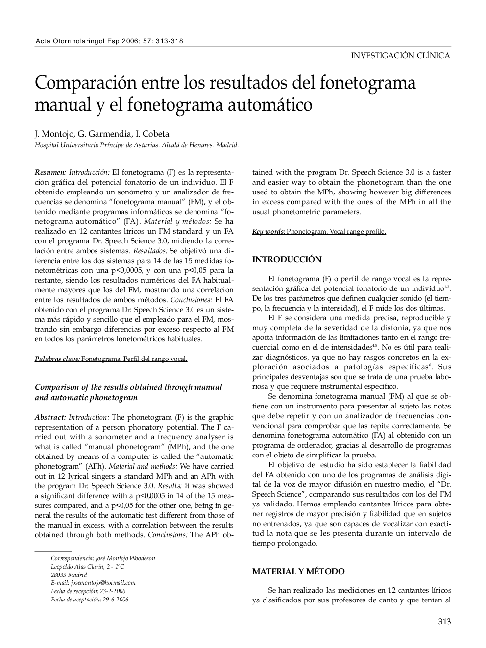 Comparación entre los resultados del fonetograma manual y el fonetograma automático