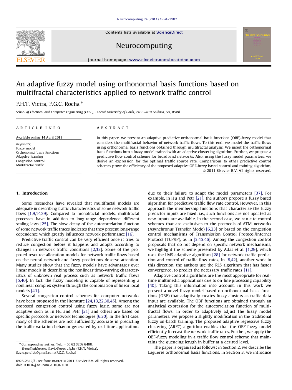 An adaptive fuzzy model using orthonormal basis functions based on multifractal characteristics applied to network traffic control