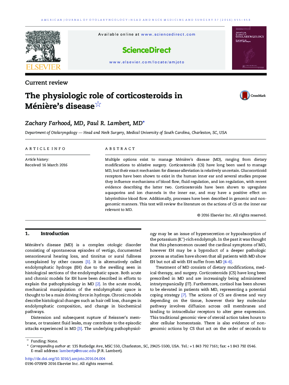 The physiologic role of corticosteroids in Ménière's disease 