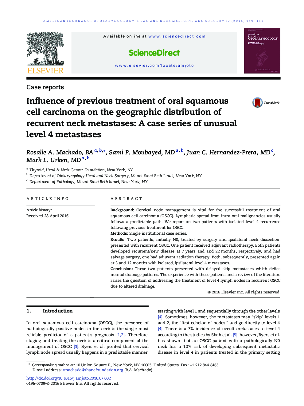 Influence of previous treatment of oral squamous cell carcinoma on the geographic distribution of recurrent neck metastases: A case series of unusual level 4 metastases