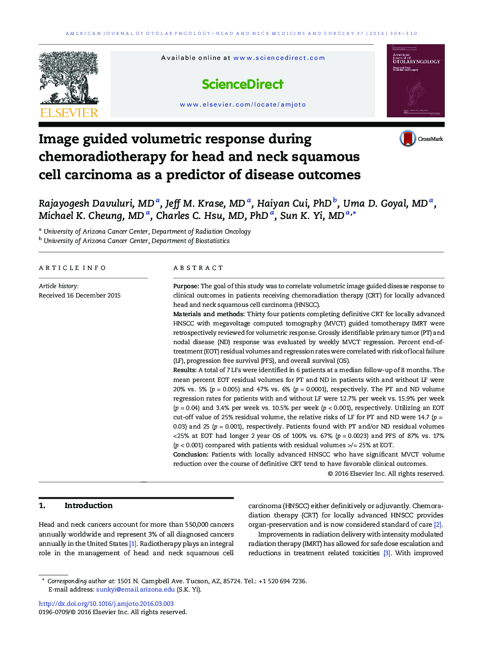 Image guided volumetric response during chemoradiotherapy for head and neck squamous cell carcinoma as a predictor of disease outcomes