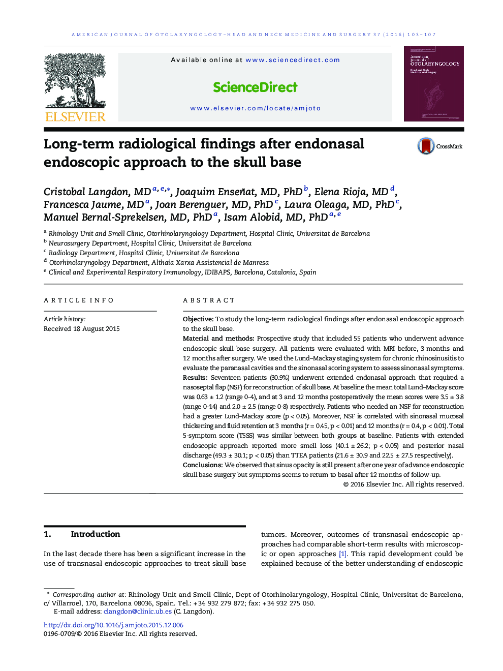 Long-term radiological findings after endonasal endoscopic approach to the skull base