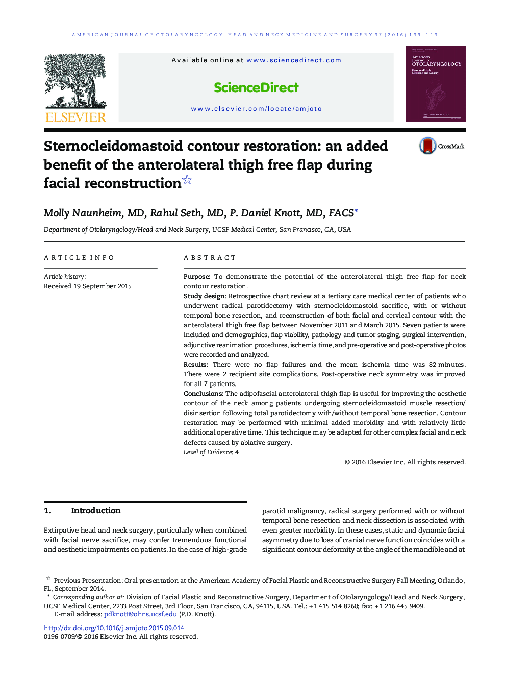 Sternocleidomastoid contour restoration: an added benefit of the anterolateral thigh free flap during facial reconstruction 