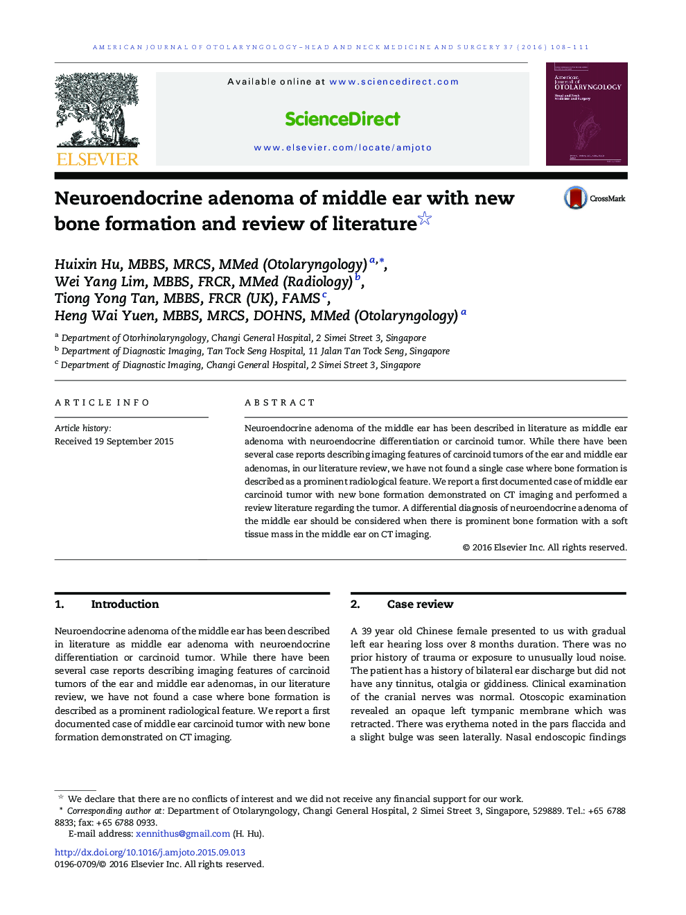 Neuroendocrine adenoma of middle ear with new bone formation and review of literature 