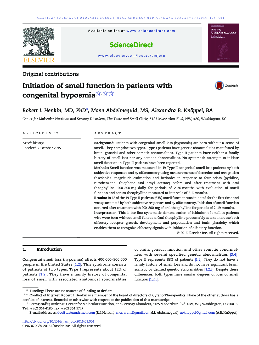 Initiation of smell function in patients with congenital hyposmia 