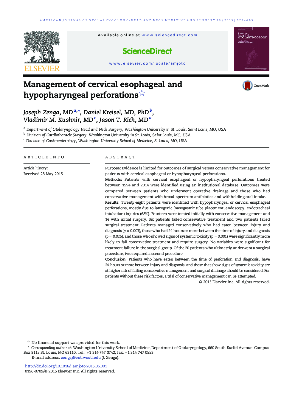 Management of cervical esophageal and hypopharyngeal perforations 