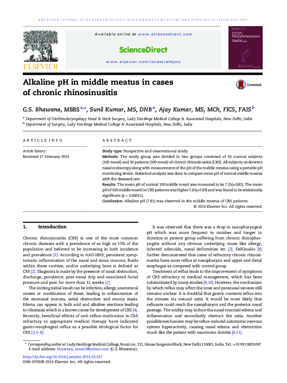 Alkaline pH in middle meatus in cases of chronic rhinosinusitis