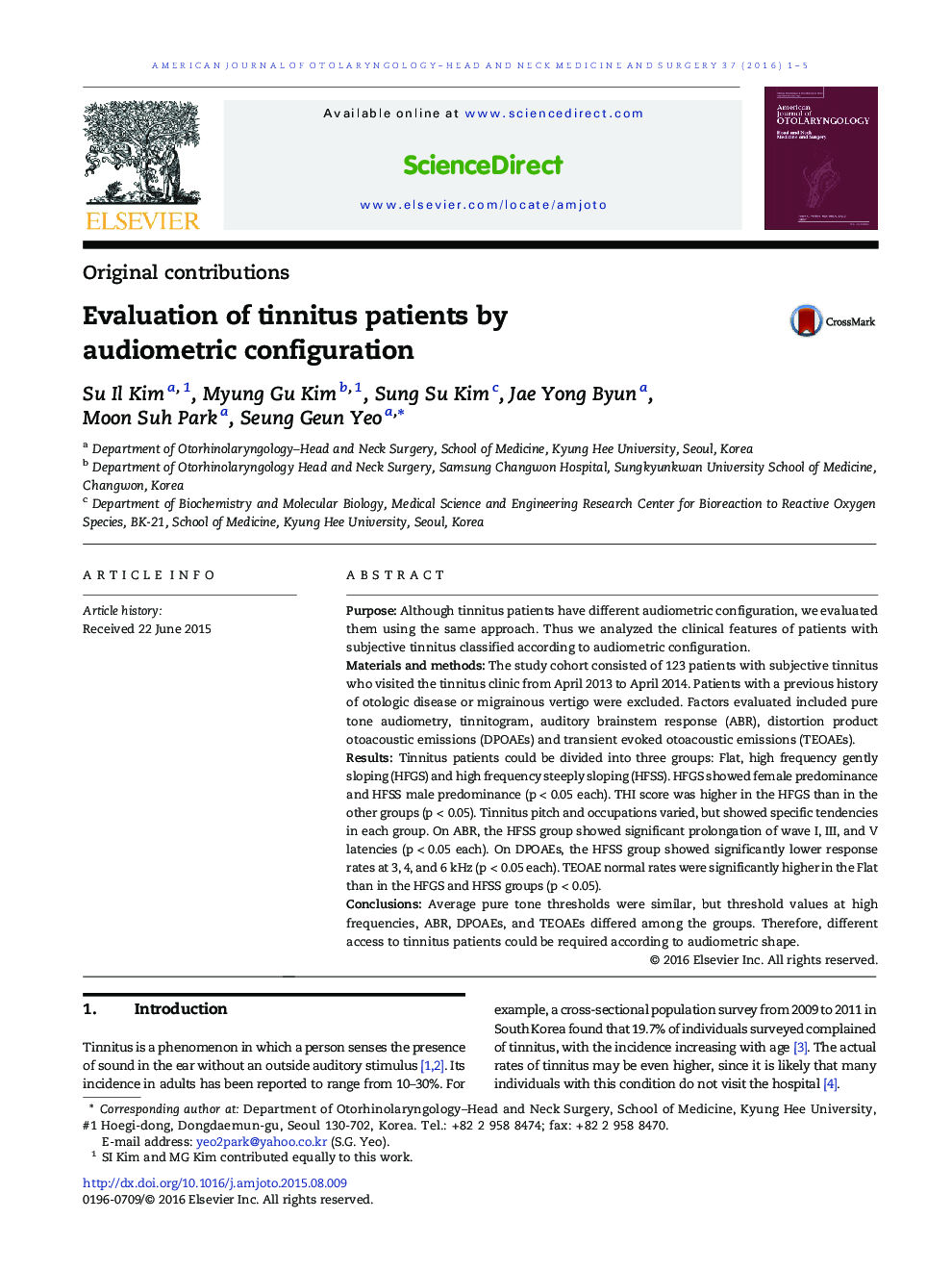 Evaluation of tinnitus patients by audiometric configuration