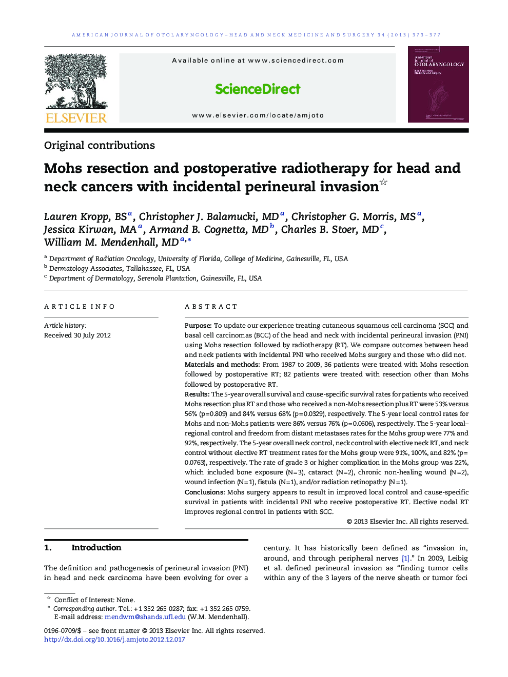 Mohs resection and postoperative radiotherapy for head and neck cancers with incidental perineural invasion 