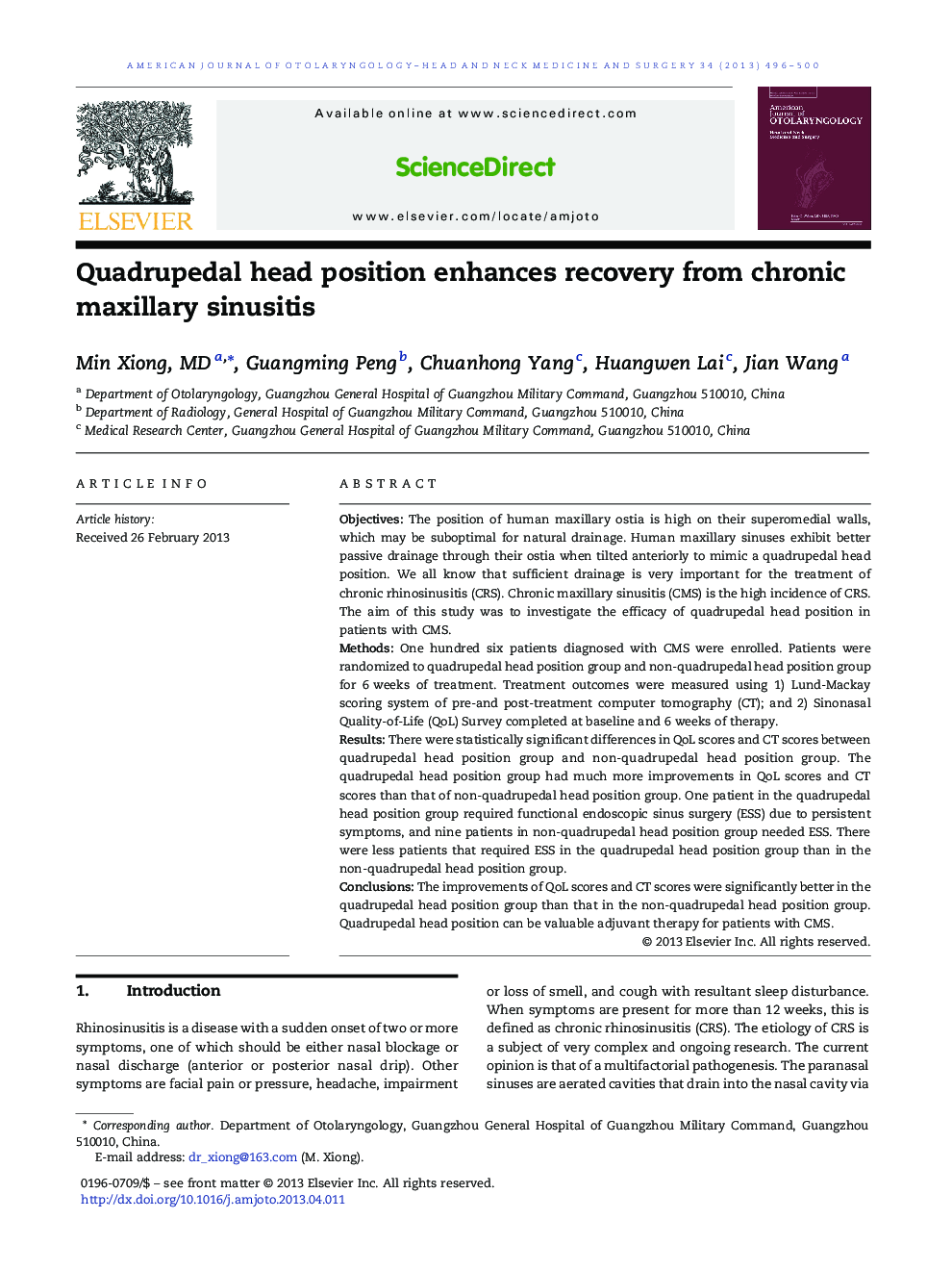 Quadrupedal head position enhances recovery from chronic maxillary sinusitis