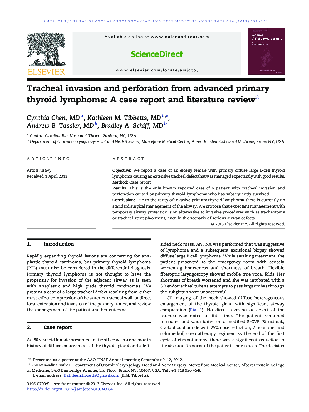 Tracheal invasion and perforation from advanced primary thyroid lymphoma: A case report and literature review 