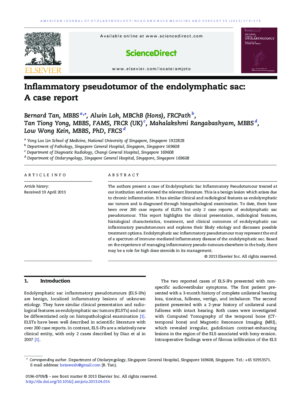 Inflammatory pseudotumor of the endolymphatic sac: A case report