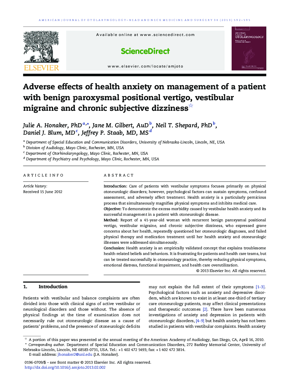 Adverse effects of health anxiety on management of a patient with benign paroxysmal positional vertigo, vestibular migraine and chronic subjective dizziness 