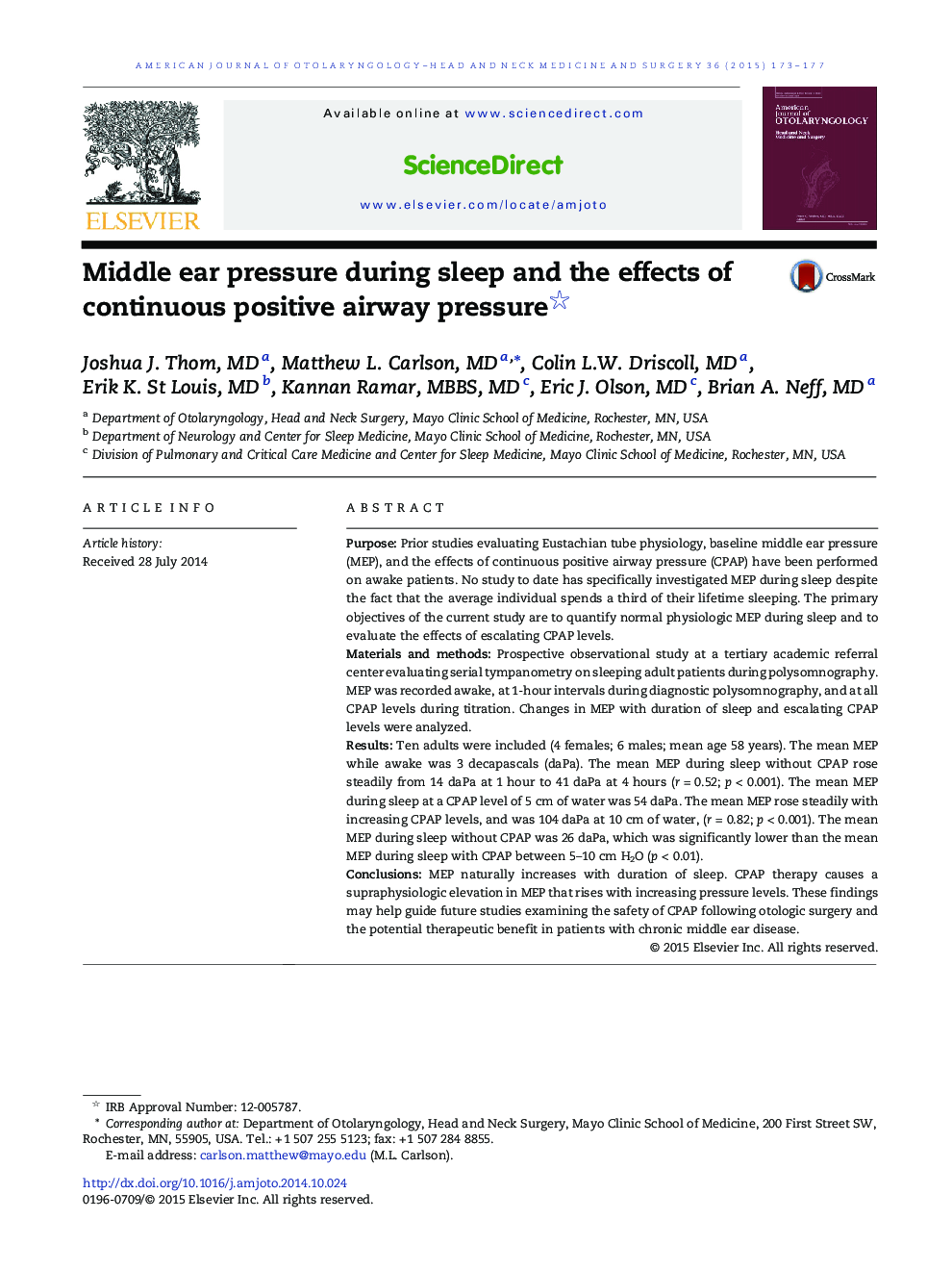 Middle ear pressure during sleep and the effects of continuous positive airway pressure 