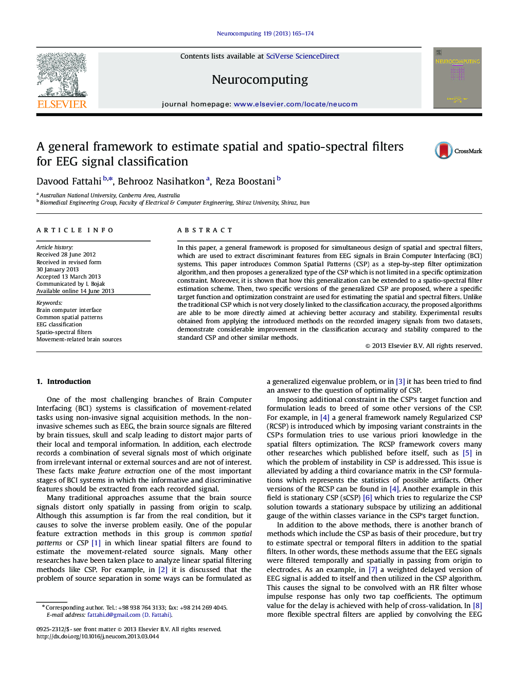 A general framework to estimate spatial and spatio-spectral filters for EEG signal classification