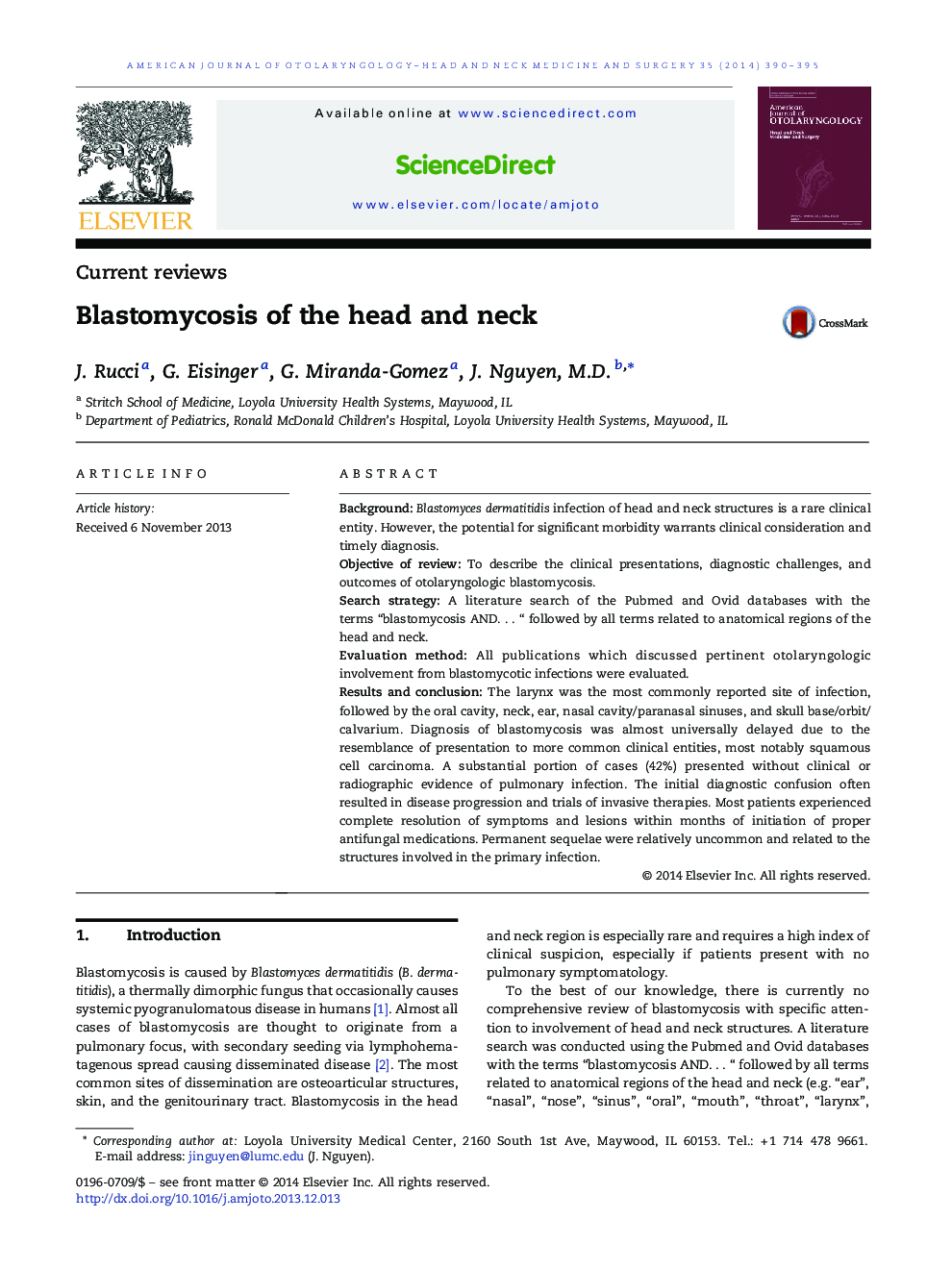 Blastomycosis of the head and neck